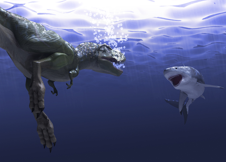 T. rex vs. Great White Shark ~ Artwork ~ Carl Albrecht-Buehler
